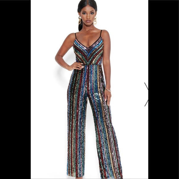 bebe Pants - Sequin Cowl Back Jumpsuit